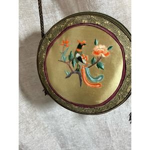 Asian Circle Satin Bird Embroidered Purse with Tassels